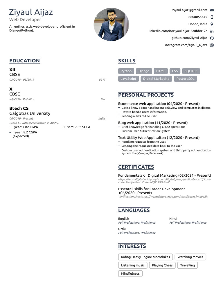 Ziyaul Aijaz: Web Developer Profile | PDF | Web Application | Web ...