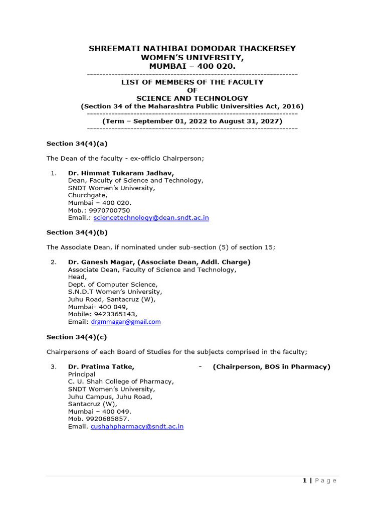 Faculty Members of Science & Technology | PDF
