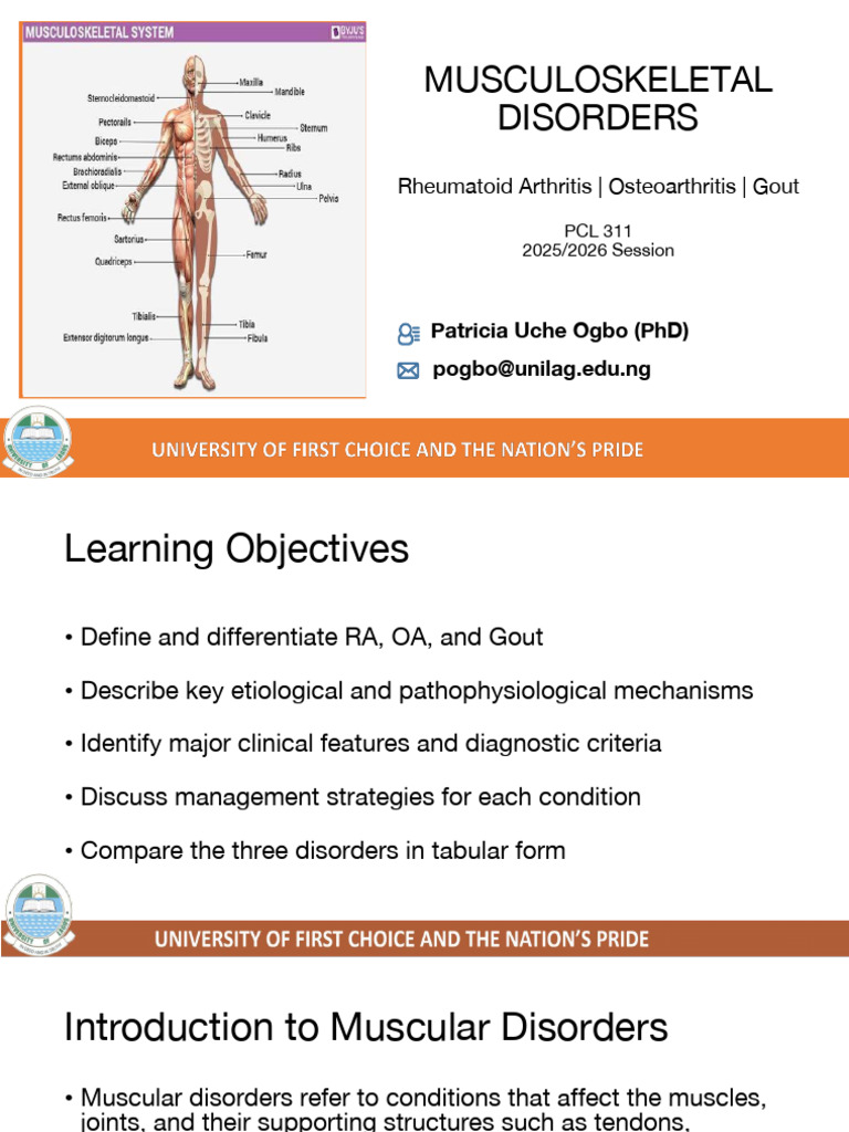 Pcl 311 Slide 4 Dr. Ogbo Musculoskeletal Disorders | PDF | Rheumatoid ...