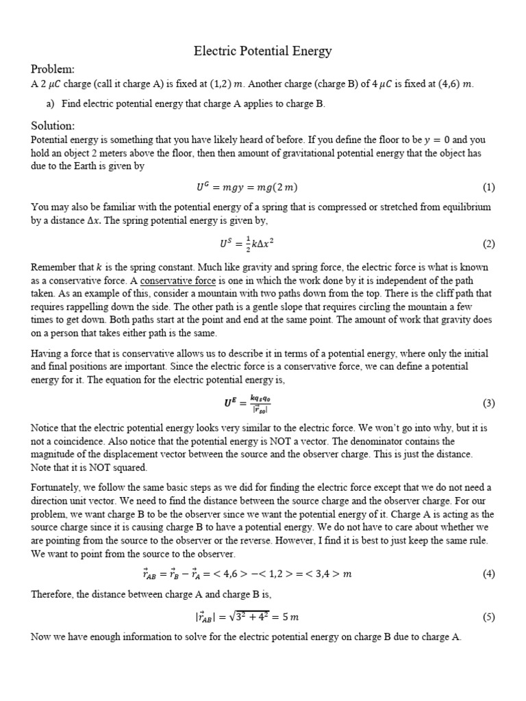 Electric Potential Energy Calculation | PDF | Potential Energy | Force