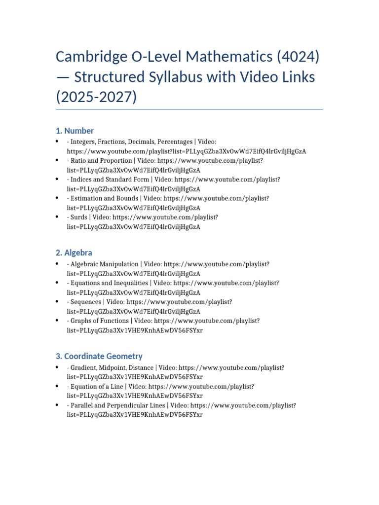 Cambridge O-Level Math Syllabus 2025-2027 | PDF | Line (Geometry ...