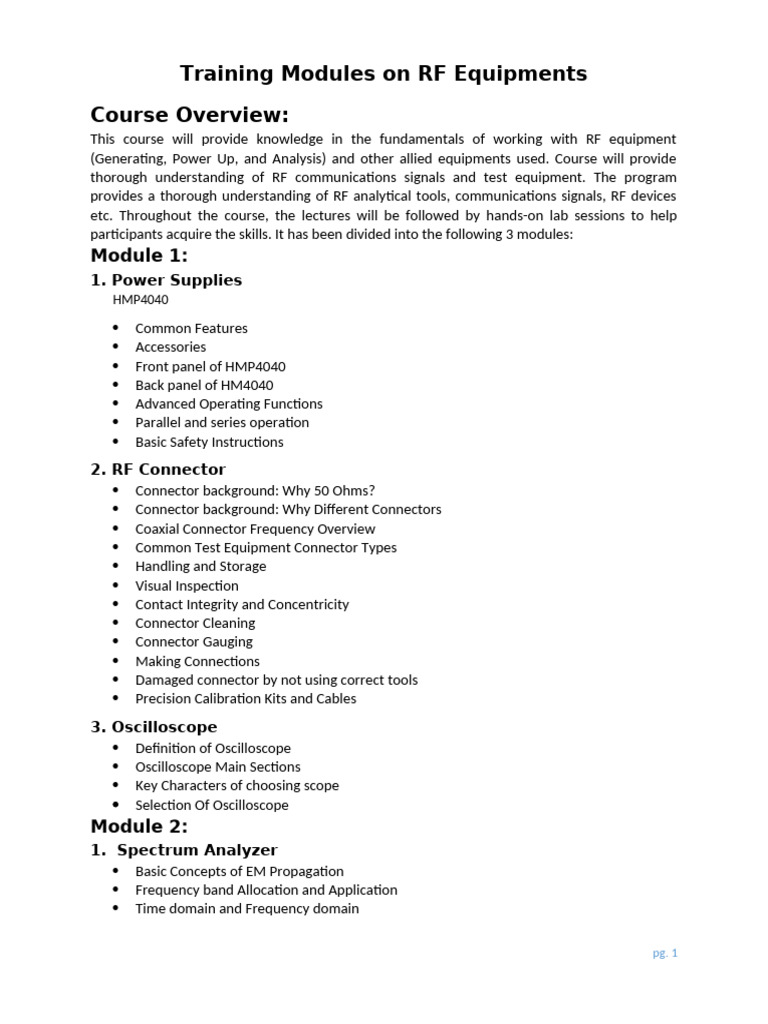 Training Modules on RF Equipments (Final) | PDF | Spectral Density ...