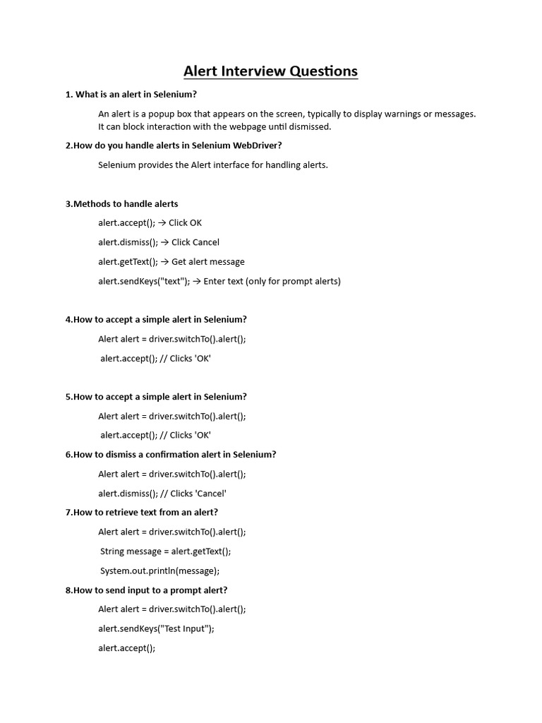 Alert Handling Interview Questions | PDF