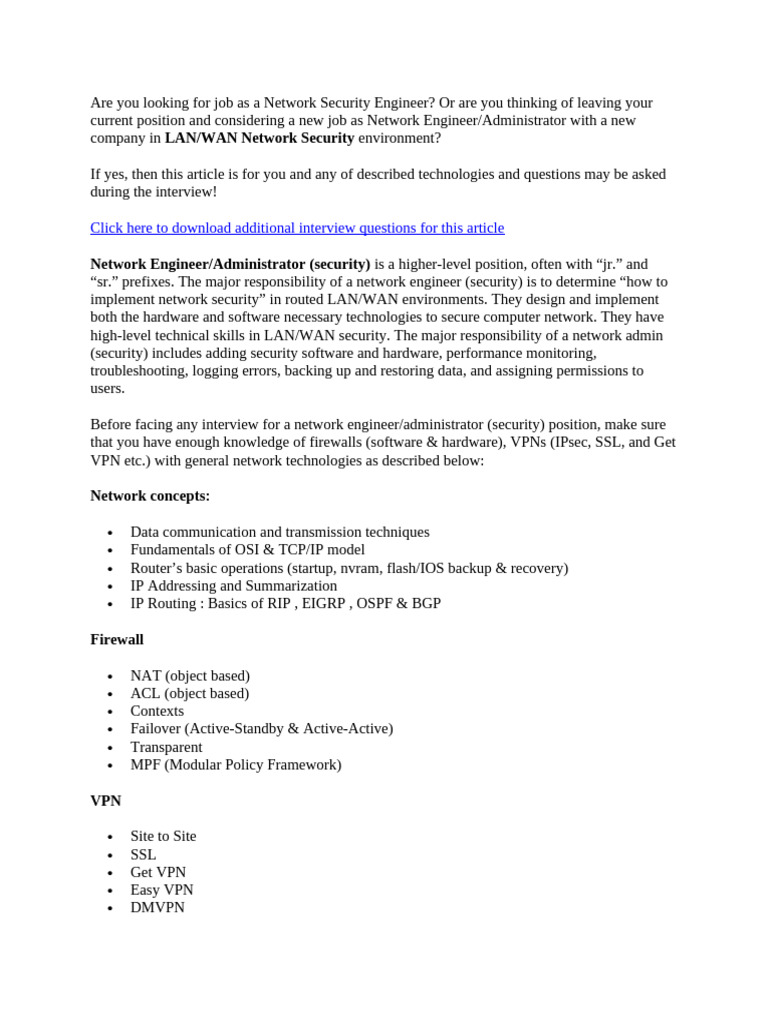 Network Security Engineer Interview Guide | PDF | Virtual Private ...
