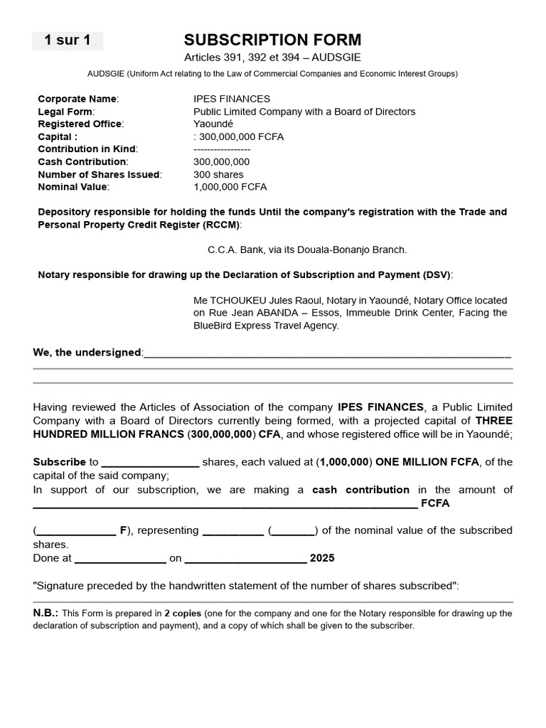 IPES Finances Subscription Form | PDF | Banks | Private Sector