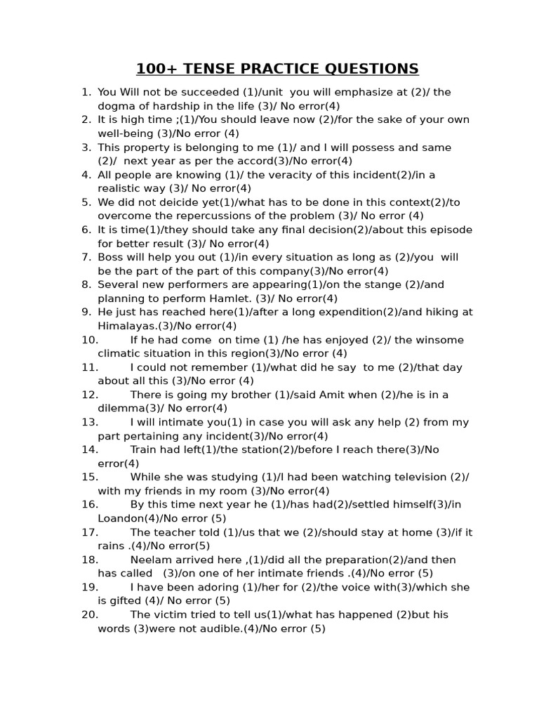TENSE QUESTIONS | PDF