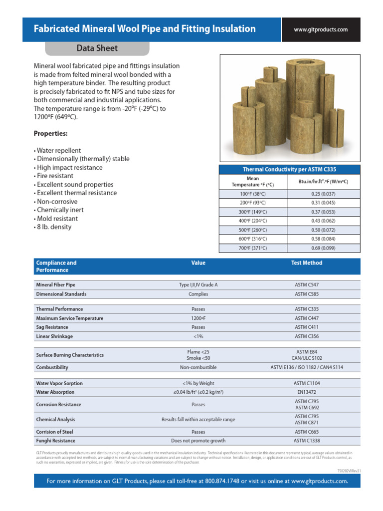 Mineral Wool Pipe Insulation Data Sheet | PDF | Thermal Insulation ...