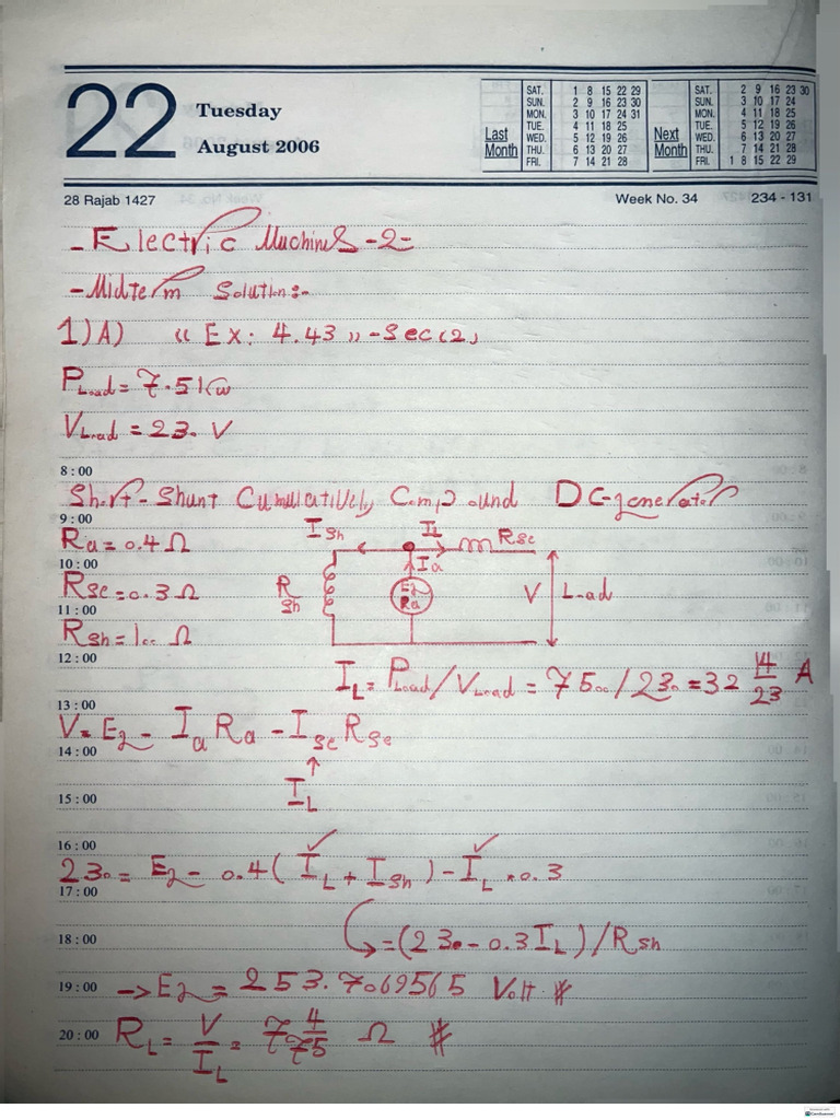 Electrical Machines 2 Midterm Solution | PDF