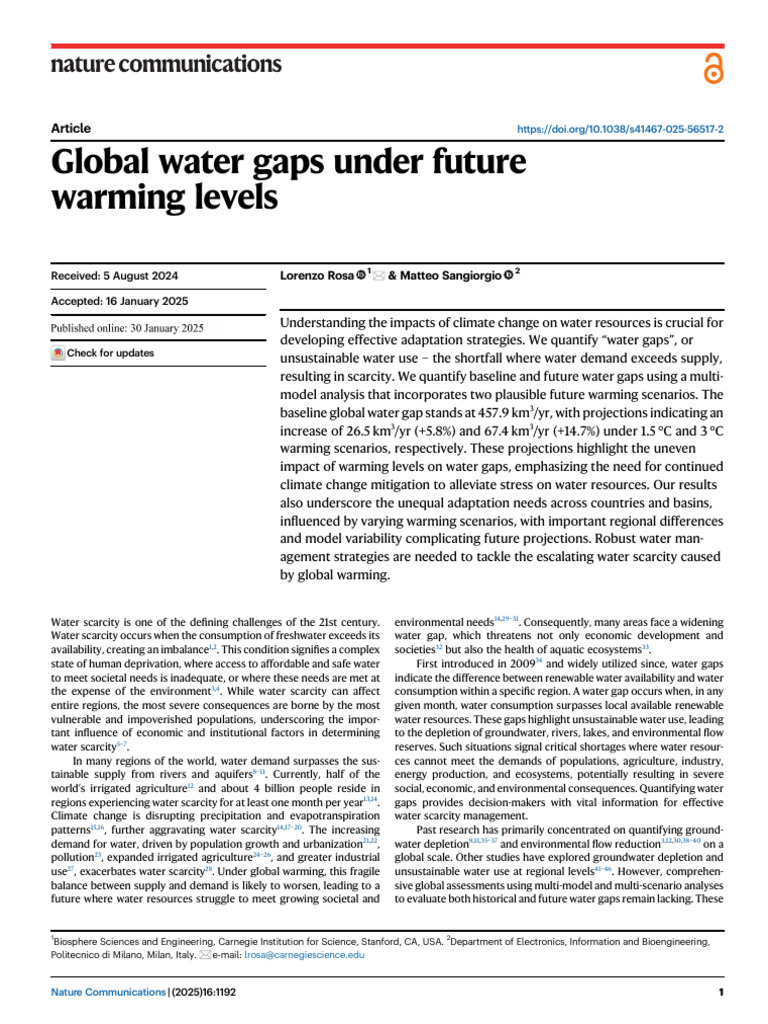 Global Water Gaps Under Climate Change | PDF | Climate Change | Water