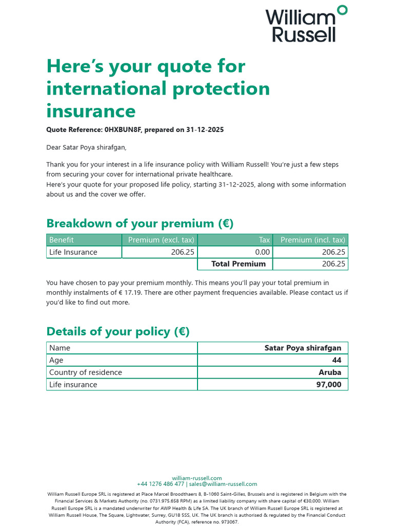 International Life Insurance Quote Details | PDF | Insurance | Life ...