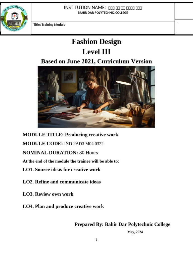 Fashion Design Training Module Overview | PDF | Creativity | Brainstorming