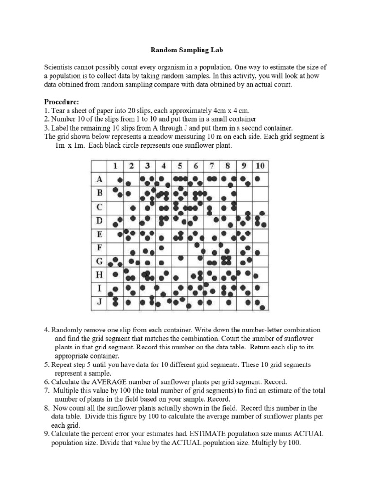 Random Sampling Lab - Population Estimation Activity | PDF
