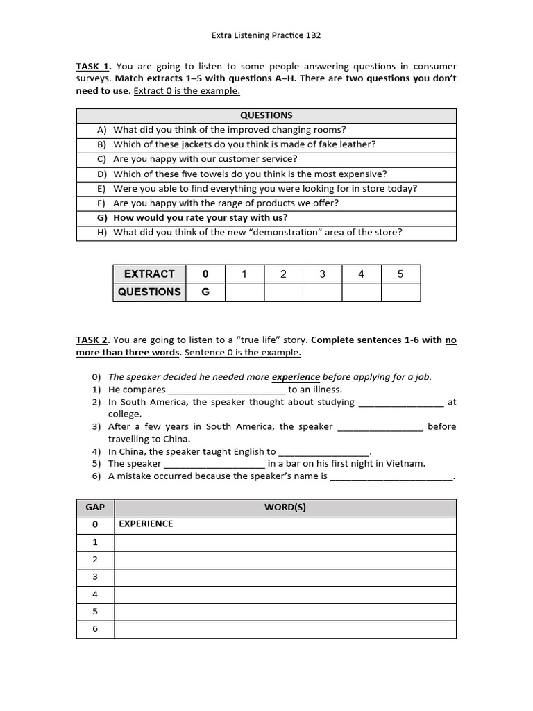 Extra Listening Practice 1B2 December - With Answers (2) | PDF