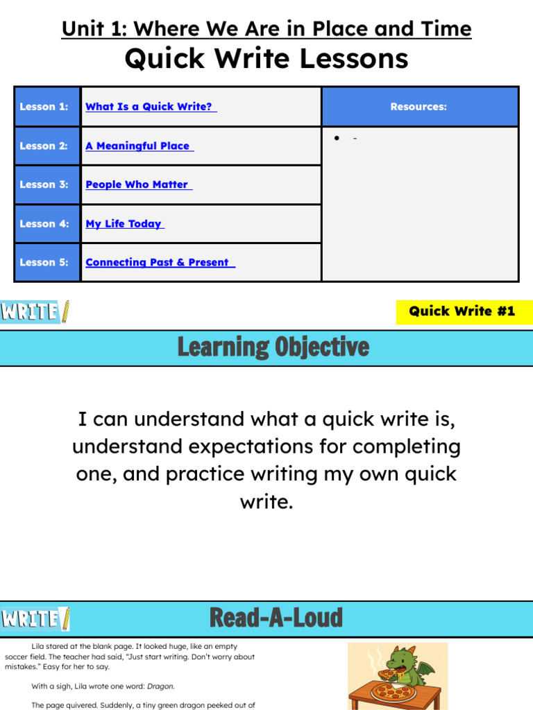 Quick Write Lessons for Personal Reflection | PDF