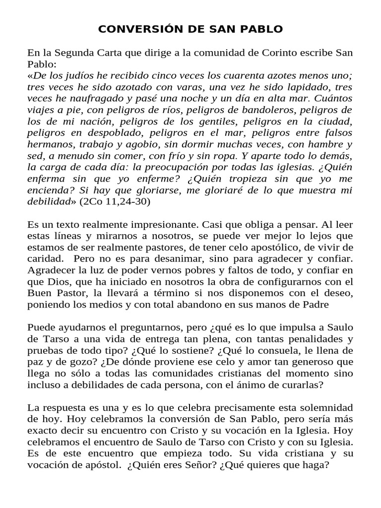Conversión y Vocación de San Pablo | PDF | Cristo (título) | Pablo el ...