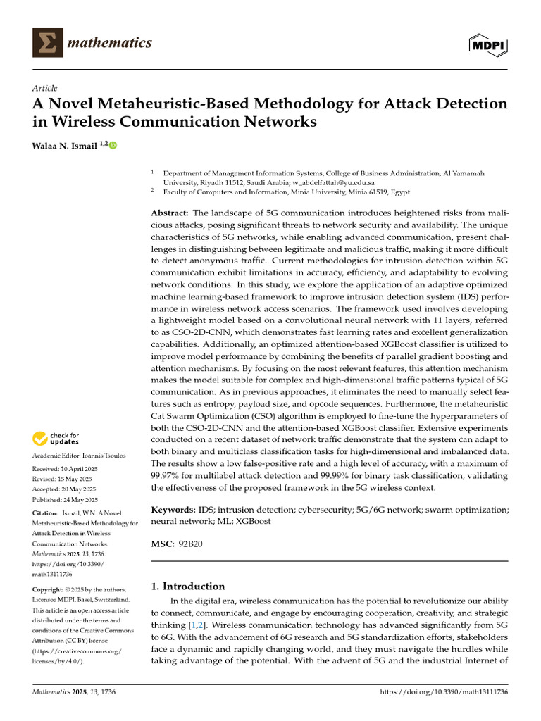 Metaheuristic Method for 5G Attack Detection | PDF | Machine Learning ...