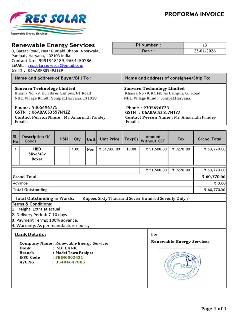 Renewable Energy Services Invoice Details | PDF | Taxation | Government ...