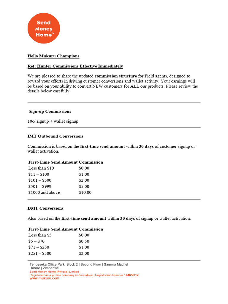 Mukuru Agent Commission Structure Update | PDF
