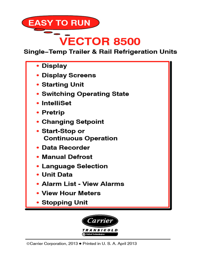 Carrier Vector 8500 Refrigeration Guide | PDF | Power Supply | Menu ...