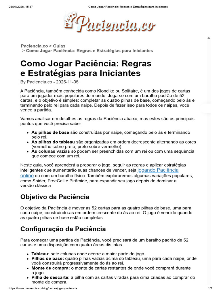 Como Jogar Paciência: Regras e Dicas | PDF | Coisas efêmeras | Jogos de ...