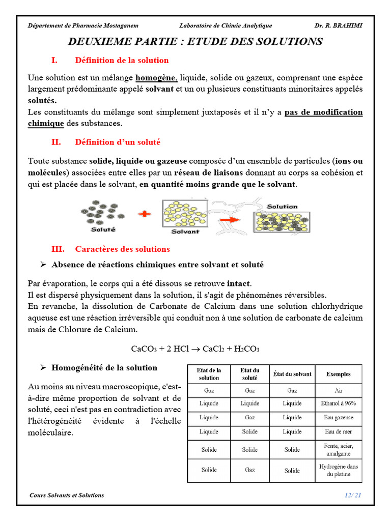 Étude des solutions en chimie analytique | PDF | Concentration molaire ...