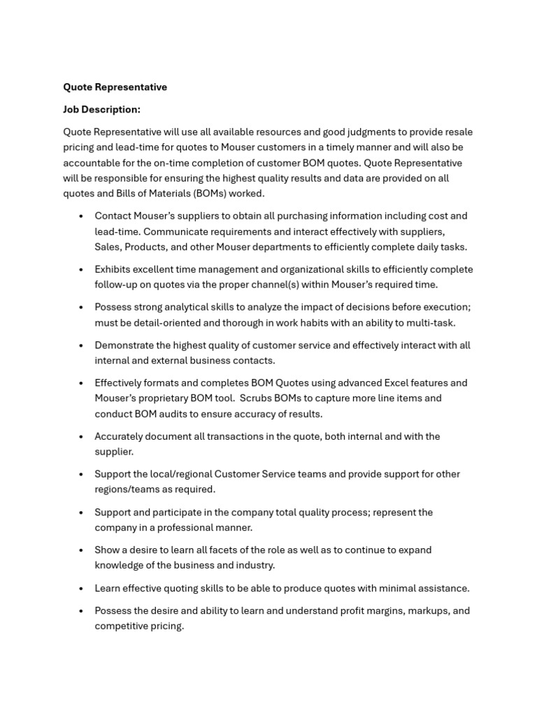 Quote Representative (1) | PDF | Microsoft Excel | Pricing