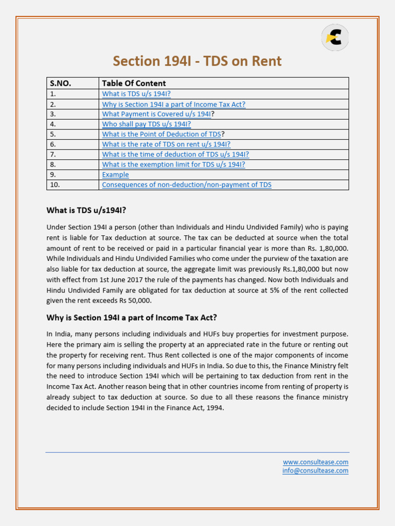 TDS on Rent: Section 194I Explained | PDF | Payments | Taxes