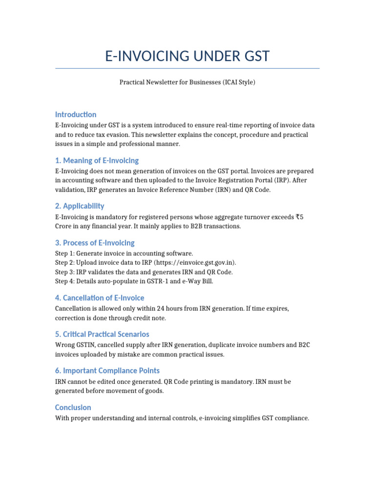 E-Invoicing Under GST: A Practical Guide | PDF