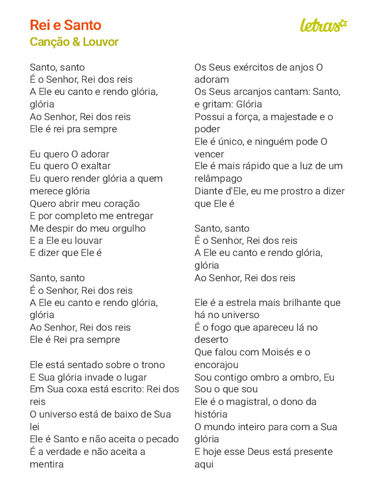 Louvor ao Rei dos Reis: Santo e Fiel | PDF