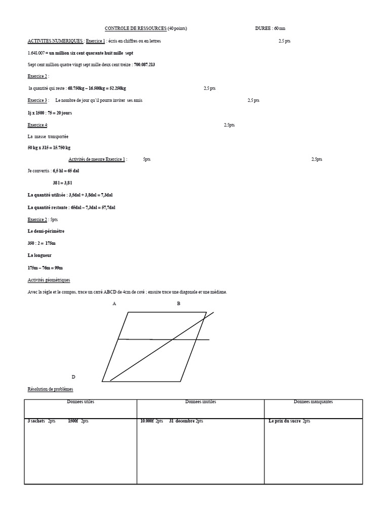 Contrôle de Ressources en Mathématiques | PDF