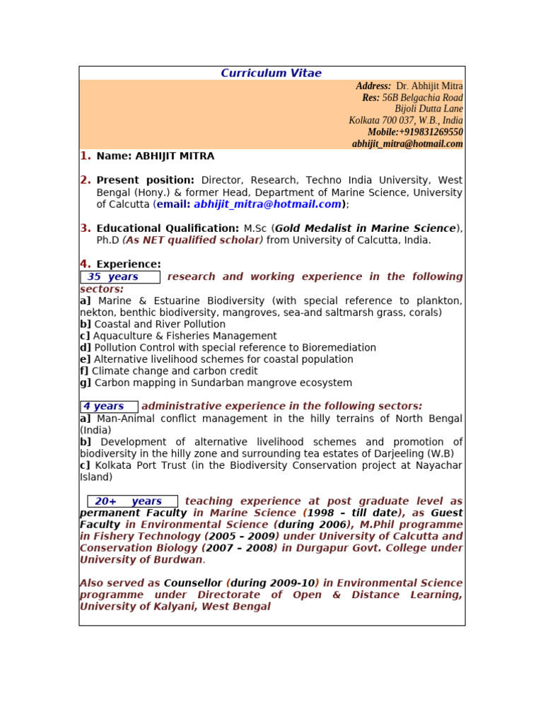 Abhijit Mitra: Marine Science CV | PDF | Carbon Sequestration | Mangrove