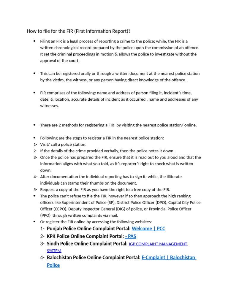 How to File an FIR in Pakistan | PDF | Police | Crimes