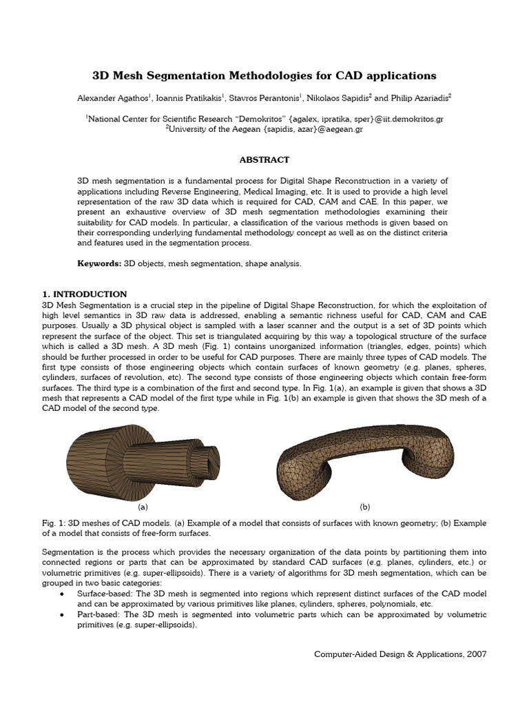 3D Mesh Segmentation Methodologies for CAD Applica | PDF | Image ...
