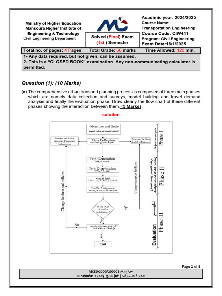 Transportation Engineering Exam 2024 | PDF | Traffic | Transport