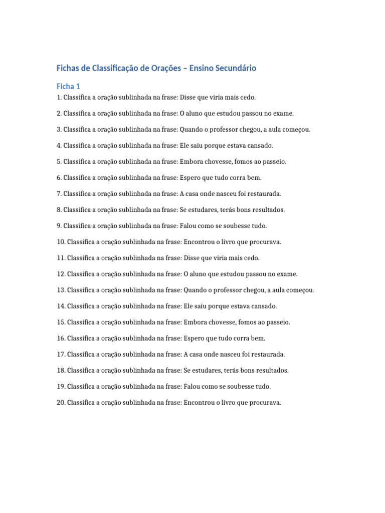 Classificação de Orações para Ensino Secundário | PDF | Oração