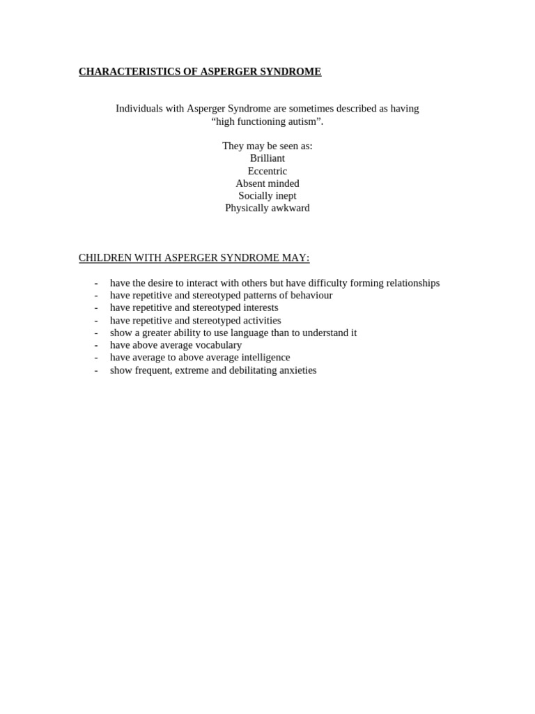 Understanding Asperger Syndrome Traits | PDF