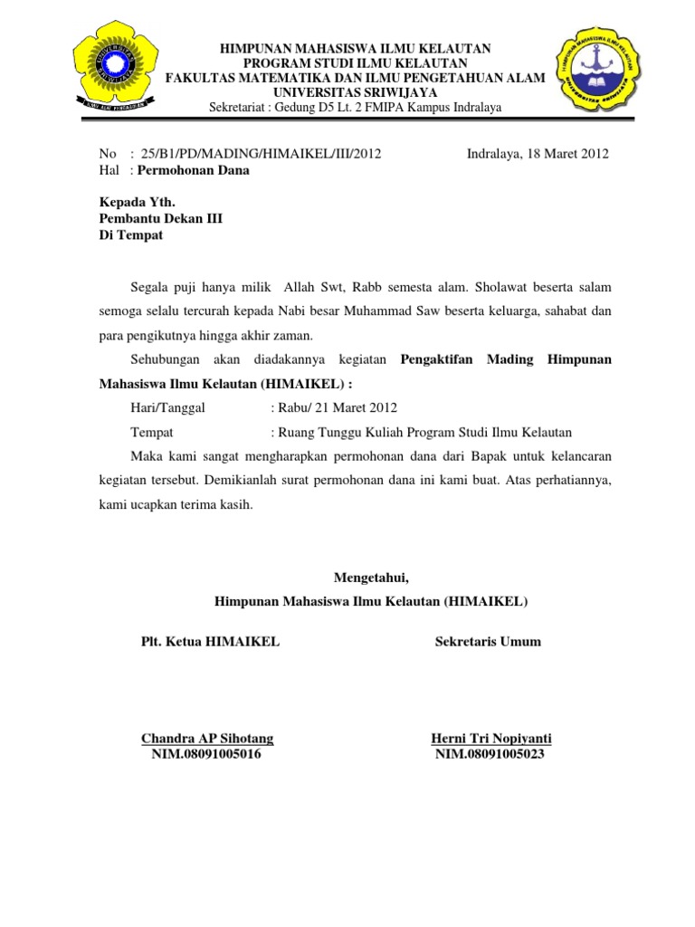 Contoh Surat Mohon Sumbangan Untuk Program Ukm