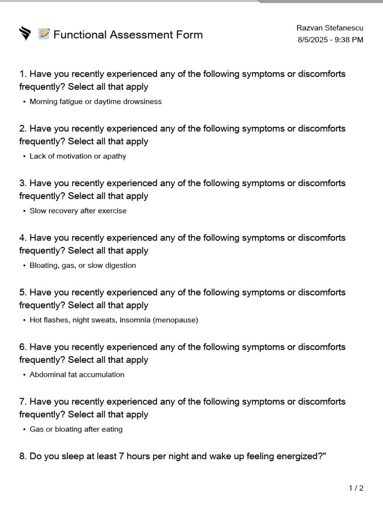 ? Functional Assessment Form - 1755142656149 | PDF