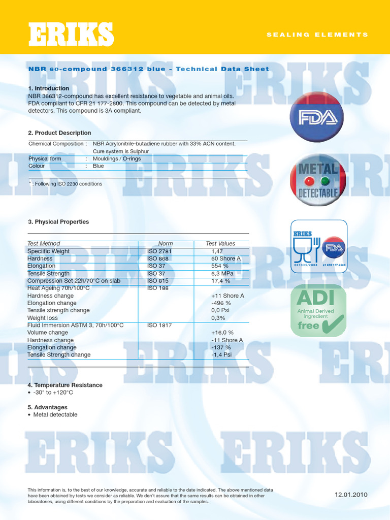 ERIKS - Datasheet - NBR 60-Compound 366312 Blue | PDF | Materials ...