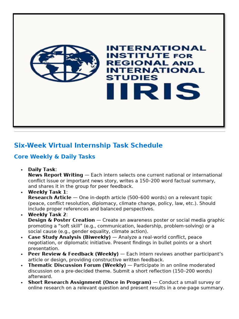 Six-Week Virtual Internship Schedule | PDF | News | Human Communication