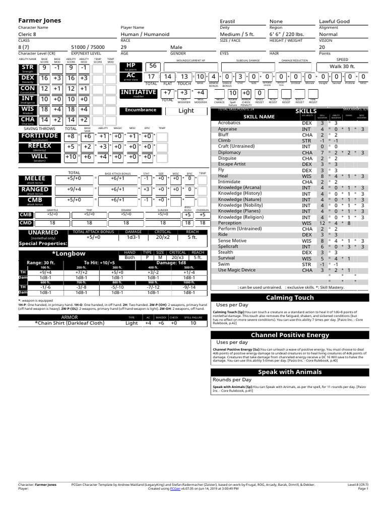 Farmer Jones: Level 8 Cleric Stats | PDF