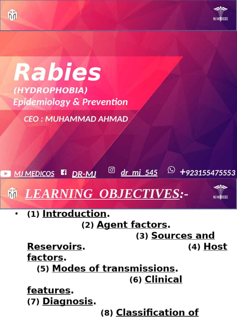 Rabies: Epidemiology and Prevention Guide | PDF | Rabies | Virus
