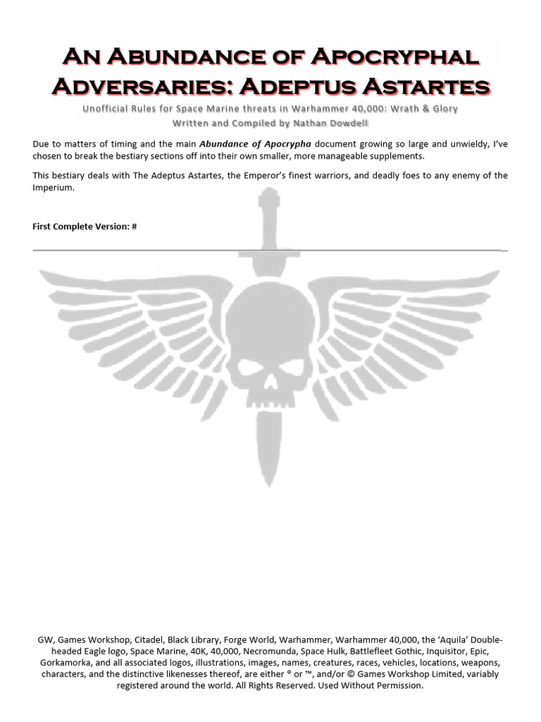Unofficial Adeptus Astartes Rules Guide | PDF | Military
