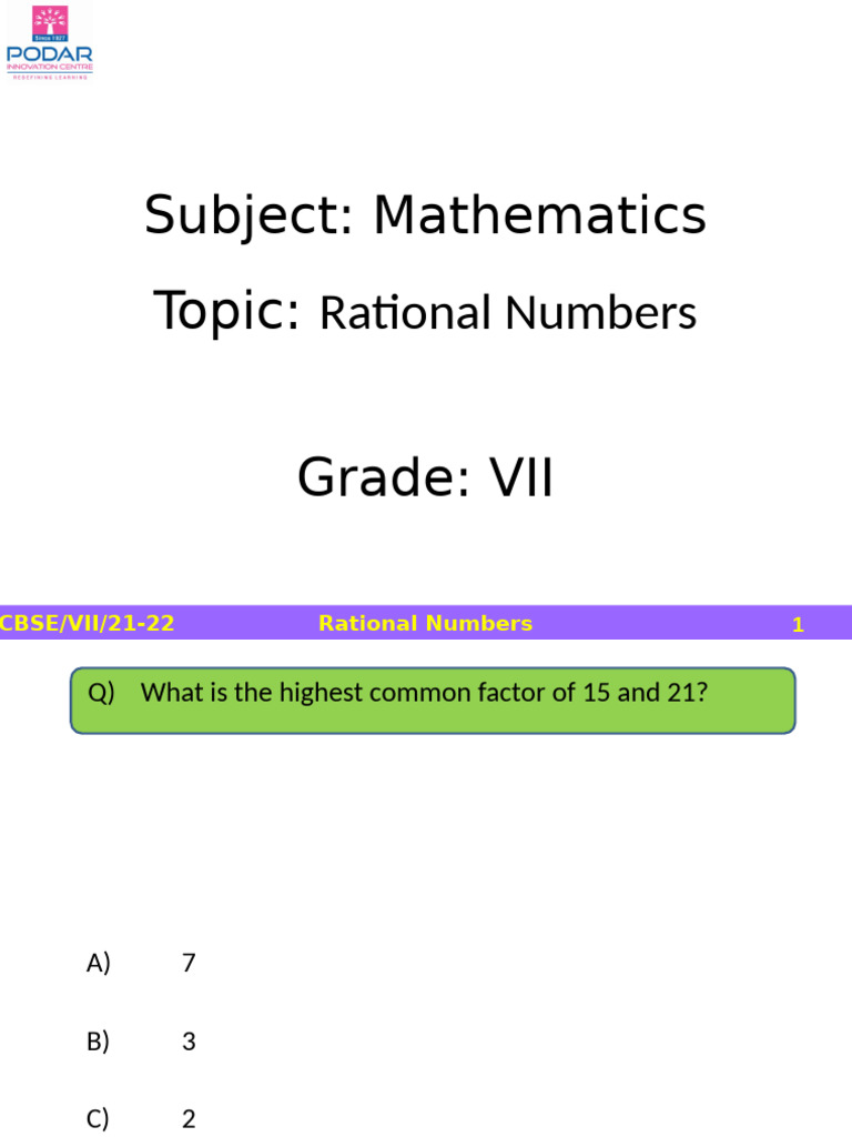 PPT2_CBSE_Math_VII_Rational Numbers | PDF | Numbers | Rational Number