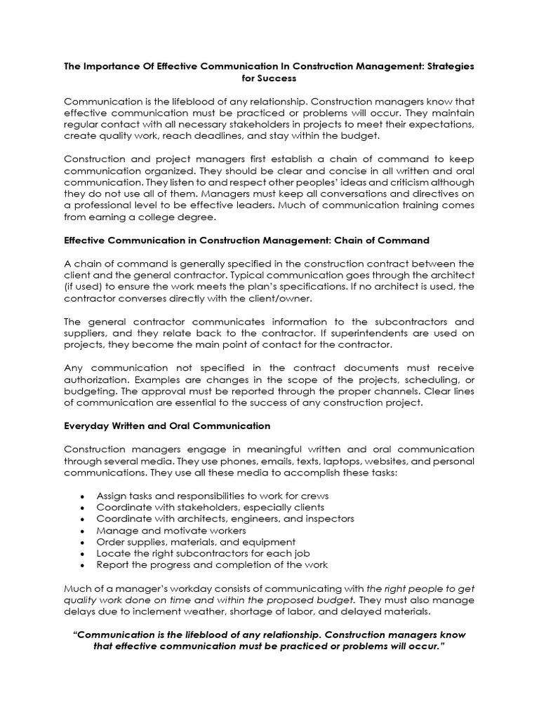 Effective Communication in Construction Management | PDF | Construction ...