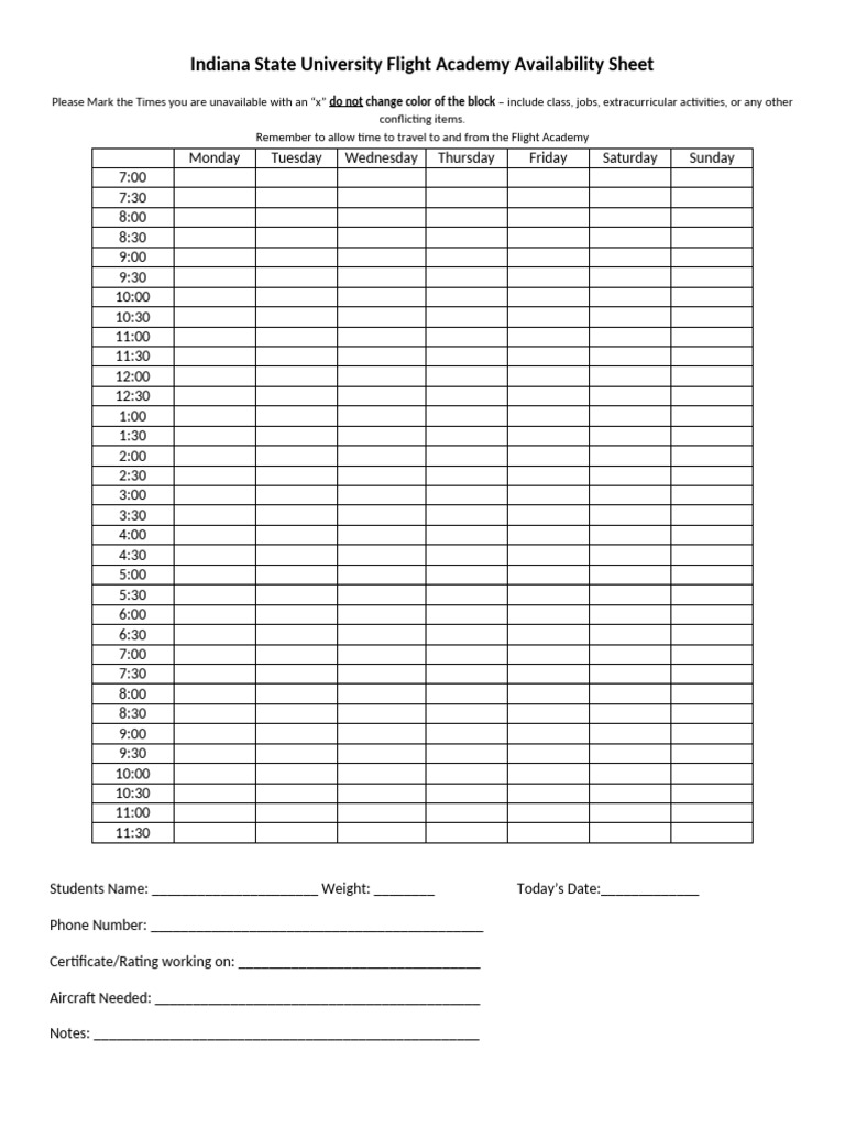 Indiana State Flight Academy Schedule | PDF