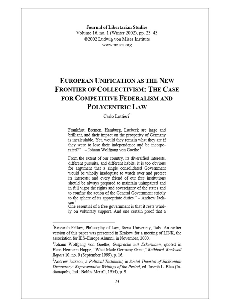 European Unification and Competitive Federalism | PDF | Libertarianism ...