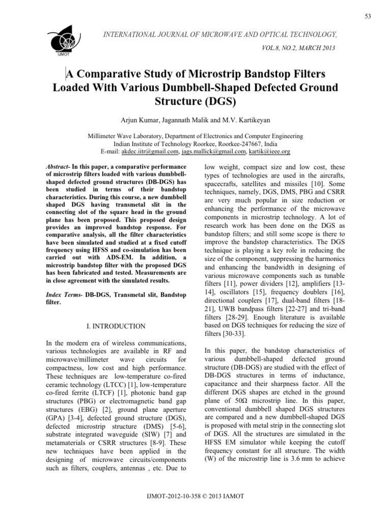 A Comparative Study of Microstrip Bandstop Filters Loaded With Various ...