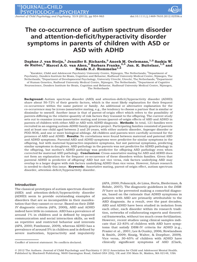 ASD and ADHD Symptoms in Parents | PDF | Attention Deficit ...