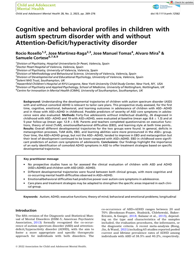 Child Adoles Ment Health - 2022 - Rosello - Cognitive and Behavioral ...